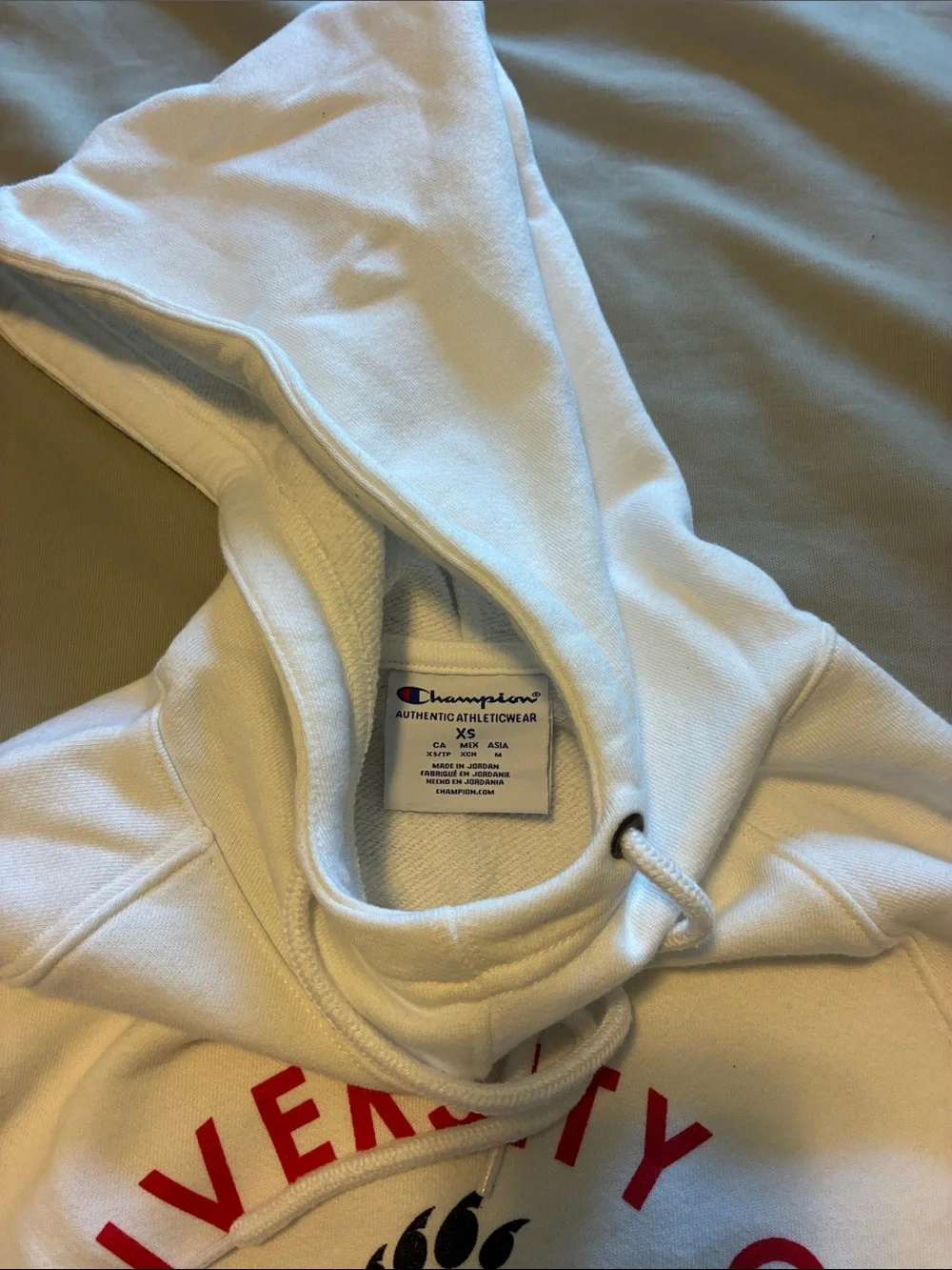 Champion White University of Cincinnati Pullover Hoodie with Red Logo